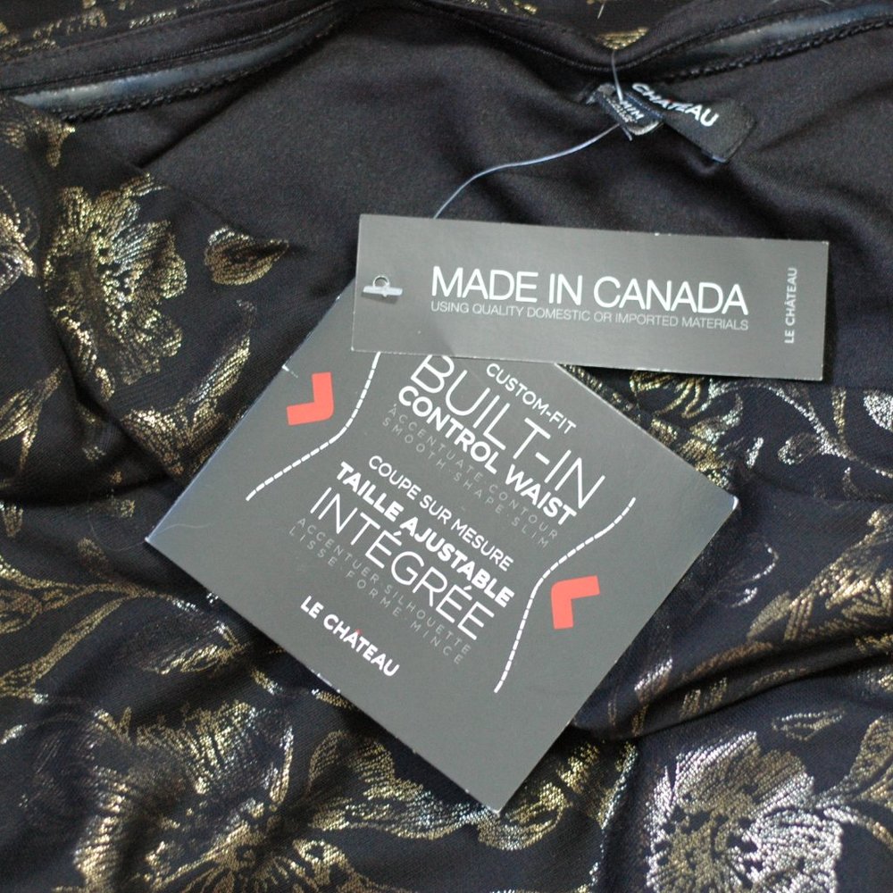 TAGS ON Shiny Black and Gold One Shoulder Dress from Le Chateau - Picture 5 of 5